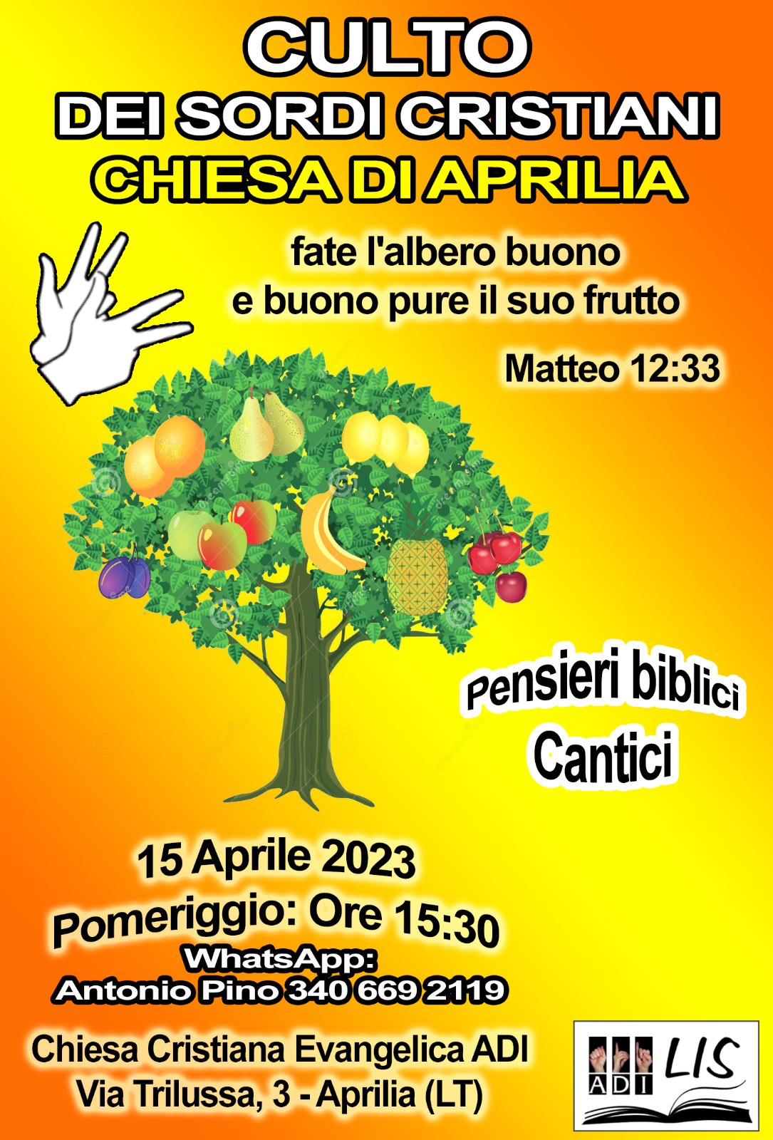 Culto Sordi Cristiani ad Aprilia (Latina) - Sabato 15 Aprile 2023